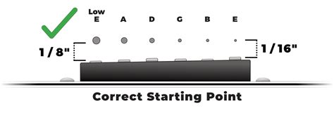 Using a feeler gauge, check the distance between the top of the eighth fret and the bottom of the sixth string (Refer to the specifications chart for the proper measurement). . Staggered pickup height
